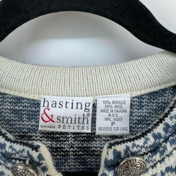 Hasting & Smith Women's Fair Isle Nordic Cardigan Snowflake Wool Sweater Small - Picture 5 of 8